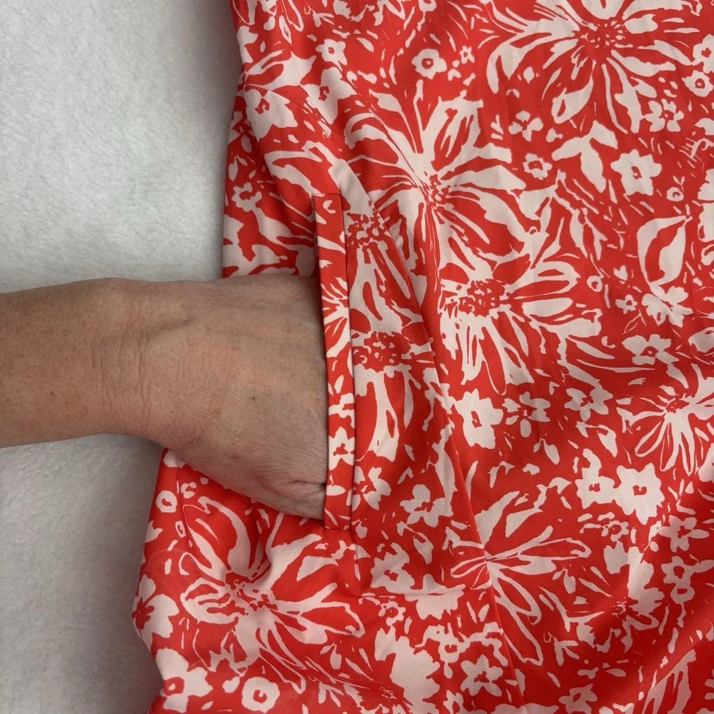 Krimson Klover Dress Tropical Built in Bra Coral Orange Pockets Sporty Sz Large - Picture 4 of 12